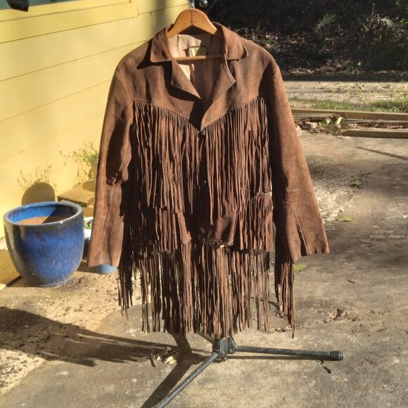 Pypsa Vintage 60's/70's Brown Suede Extra Long Fringe Western Unisex Jacket SzM - Picture 12 of 16